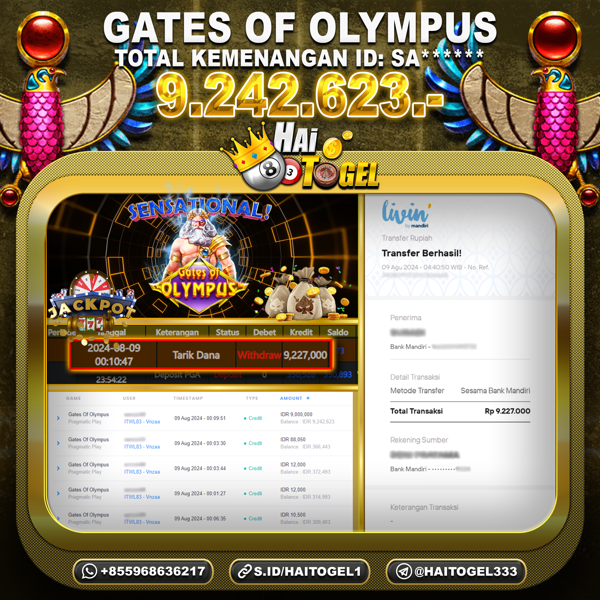 You are currently viewing BUKTI JP PEMBAYARAN SLOT GATES OF OLYMPUS 1000 RP. 9.242.623