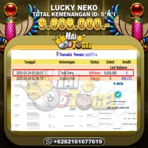 Read more about the article PEMBAYARAN JP SLOT HAITOGEL : SLOT LUCKY NEKO RP. 9.608.000