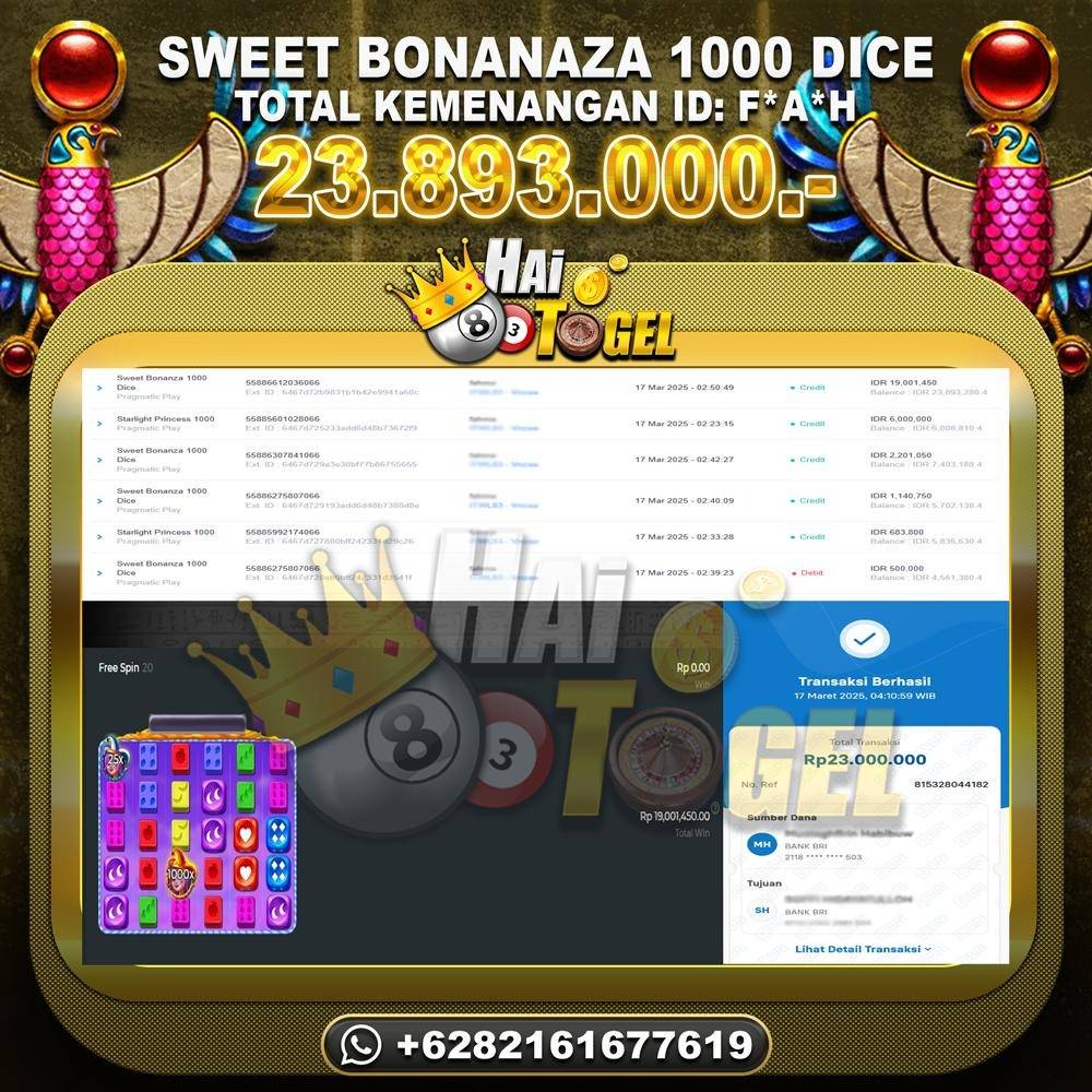 Read more about the article KEMENANGAN SLOT JP HAITOGEL : SWEET BONANZA 1000 DICE RP. 23.893.000