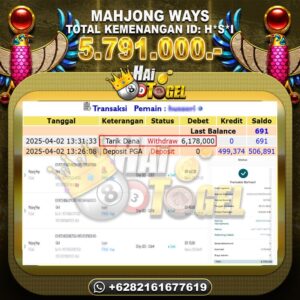 Read more about the article PEMBAYARAN SLOT HAITOGEL GACOR MAHJONG WAYS RP. 5.791.000