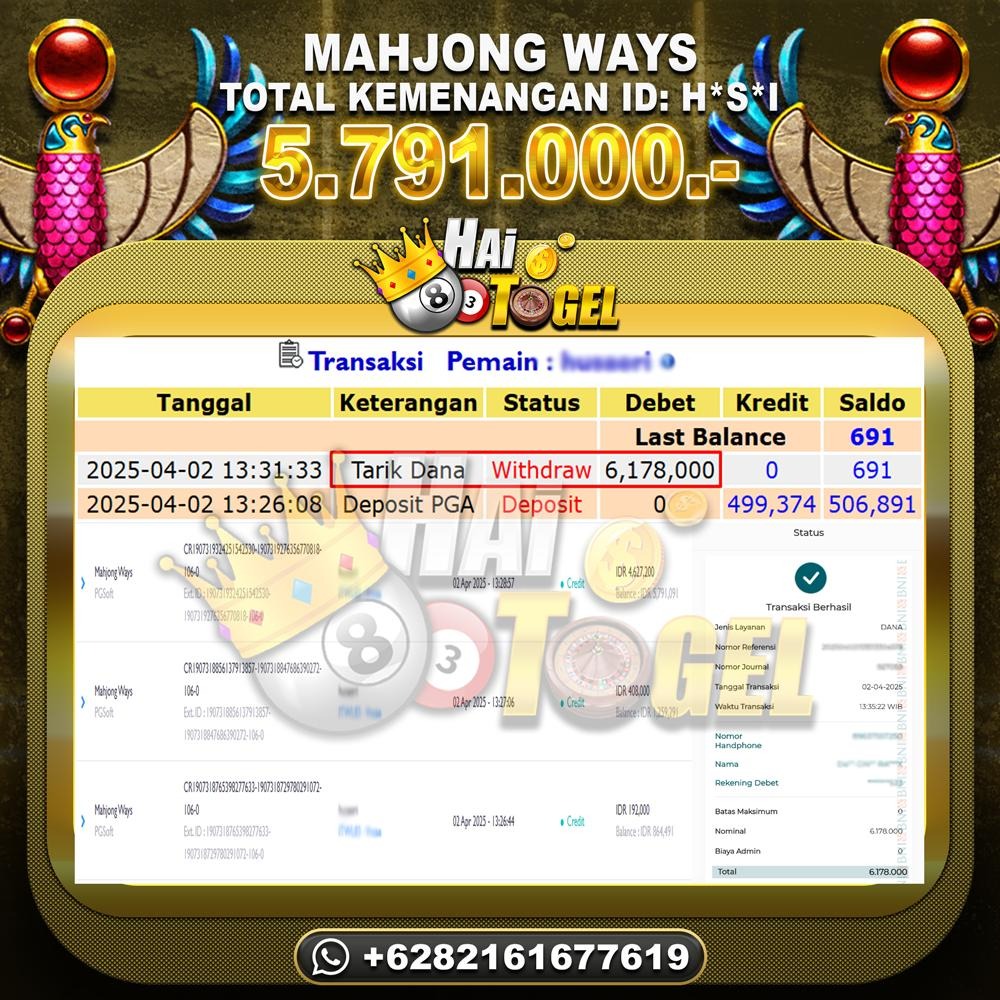 Read more about the article PEMBAYARAN SLOT HAITOGEL GACOR MAHJONG WAYS RP. 5.791.000