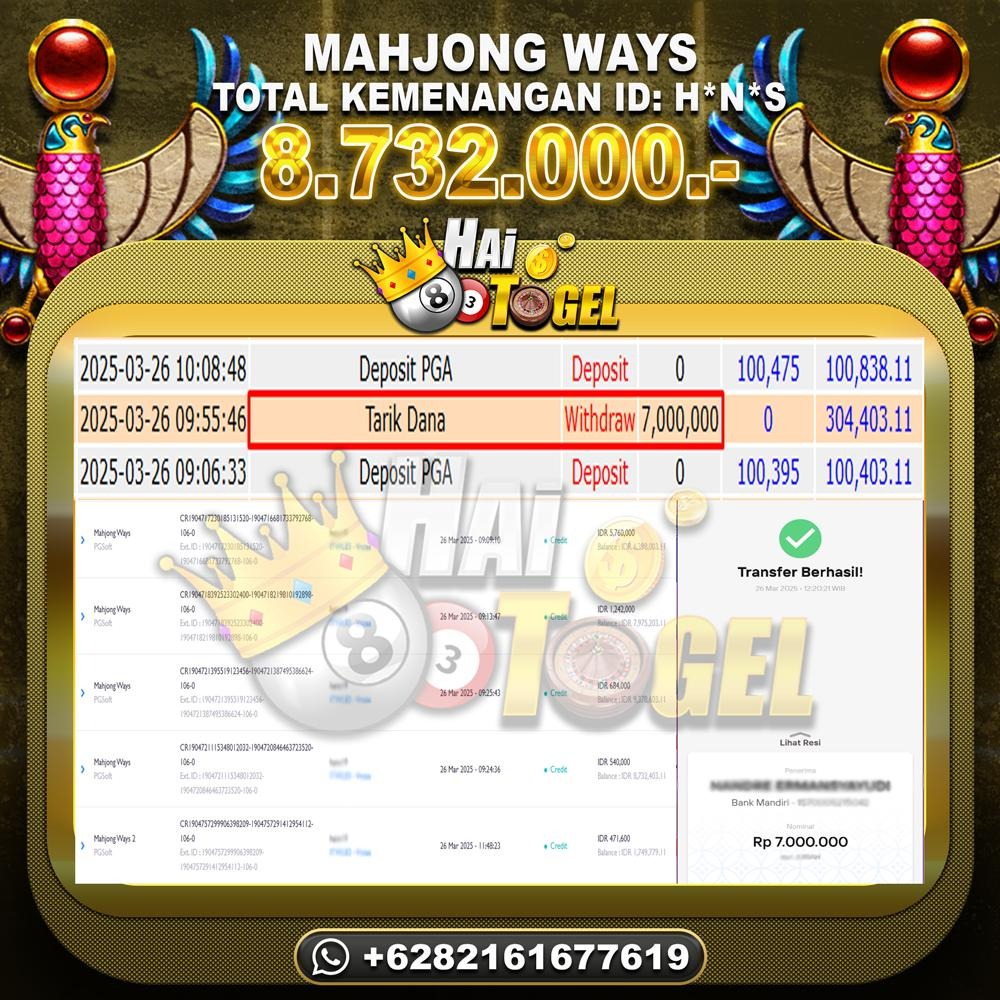 Read more about the article PEMBAYARAN SLOT HAITOGEL GACOR MAHJONG WAYS RP. 8.732.000