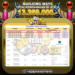 Read more about the article PEMBAYARAN SLOT HAITOGEL GACOR MAHJONG WAYS RP. 13.269.000