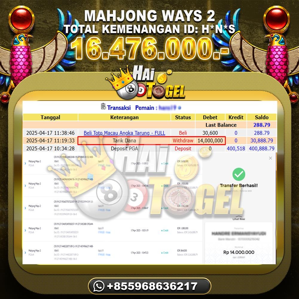 Read more about the article GACOR BUKTI SLOT HAITOGEL MAHJONG WAYS 2 RP. 16.476.000
