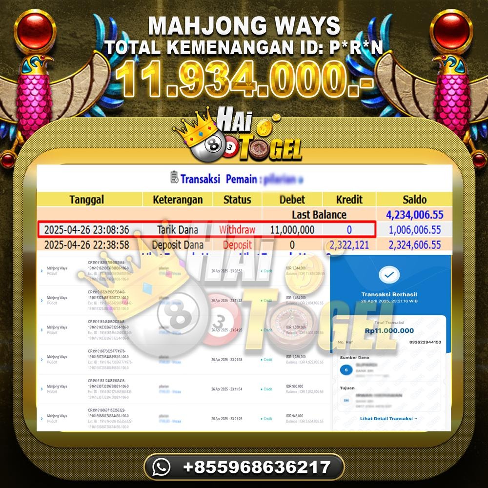 Read more about the article PEMBAYARAN SLOT HAITOGEL GACOR MAHJONG WAYS RP. 11.934.000