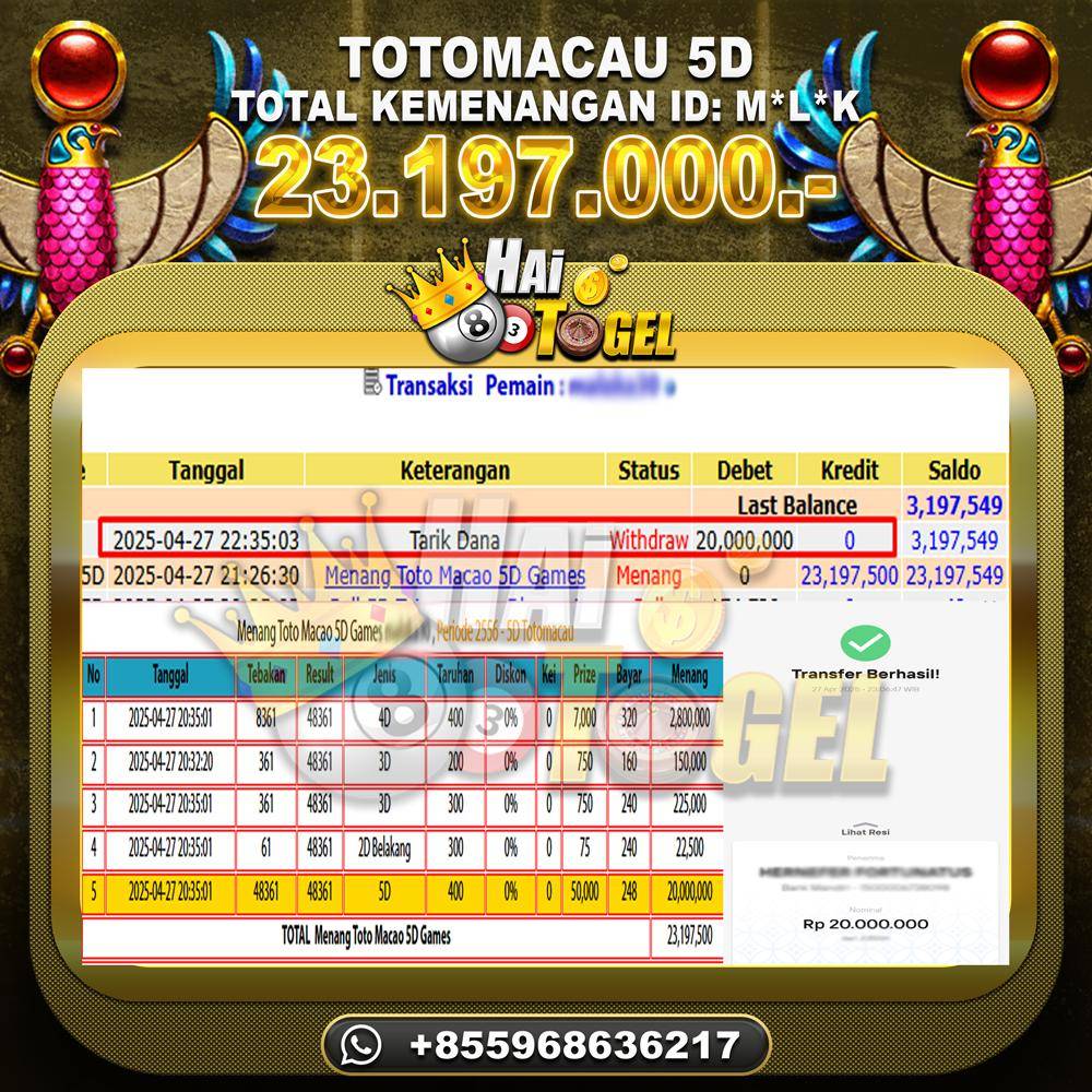 Read more about the article JACKPOT PASTI TERBUKTI HAITOGEL : TOTOMACAU5D RP. 23.197.000