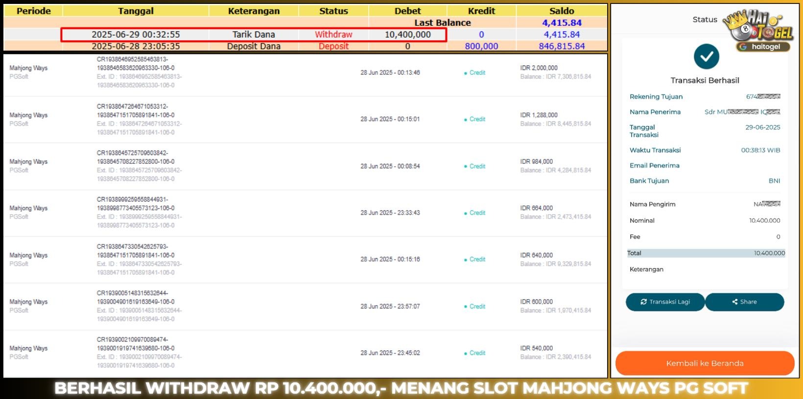 Read more about the article PEMBAYARAN SLOT HAITOGEL GACOR MAHJONG WAYS RP. 10.400.000