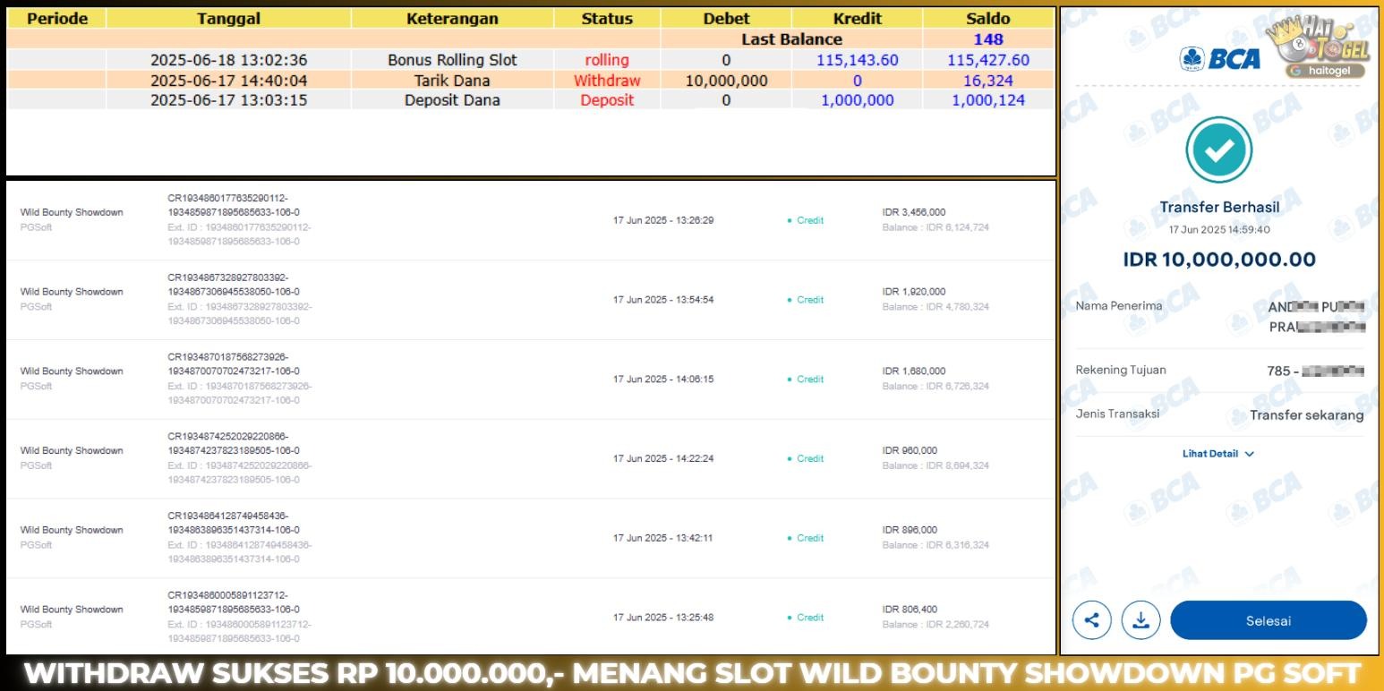 Read more about the article HAITOGEL SLOT BUKTI GACOR WILD BOUNTY SHOWDOWN RP. 10.000.000