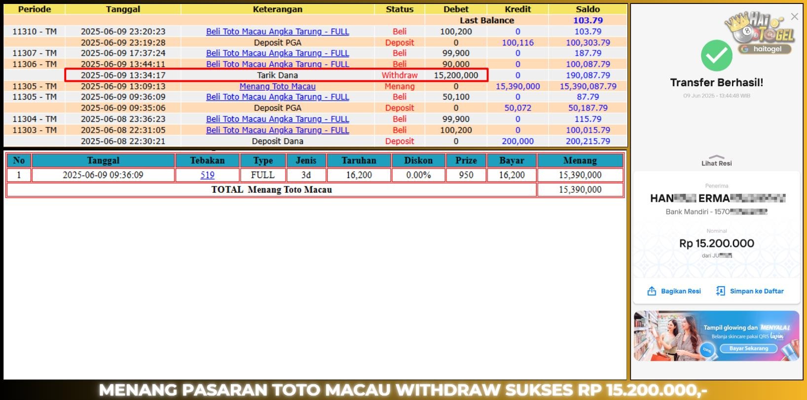 Read more about the article HAITOGEL TOGEL MENANG BESAR : TOTOMACAU4D RP. 15.200.000