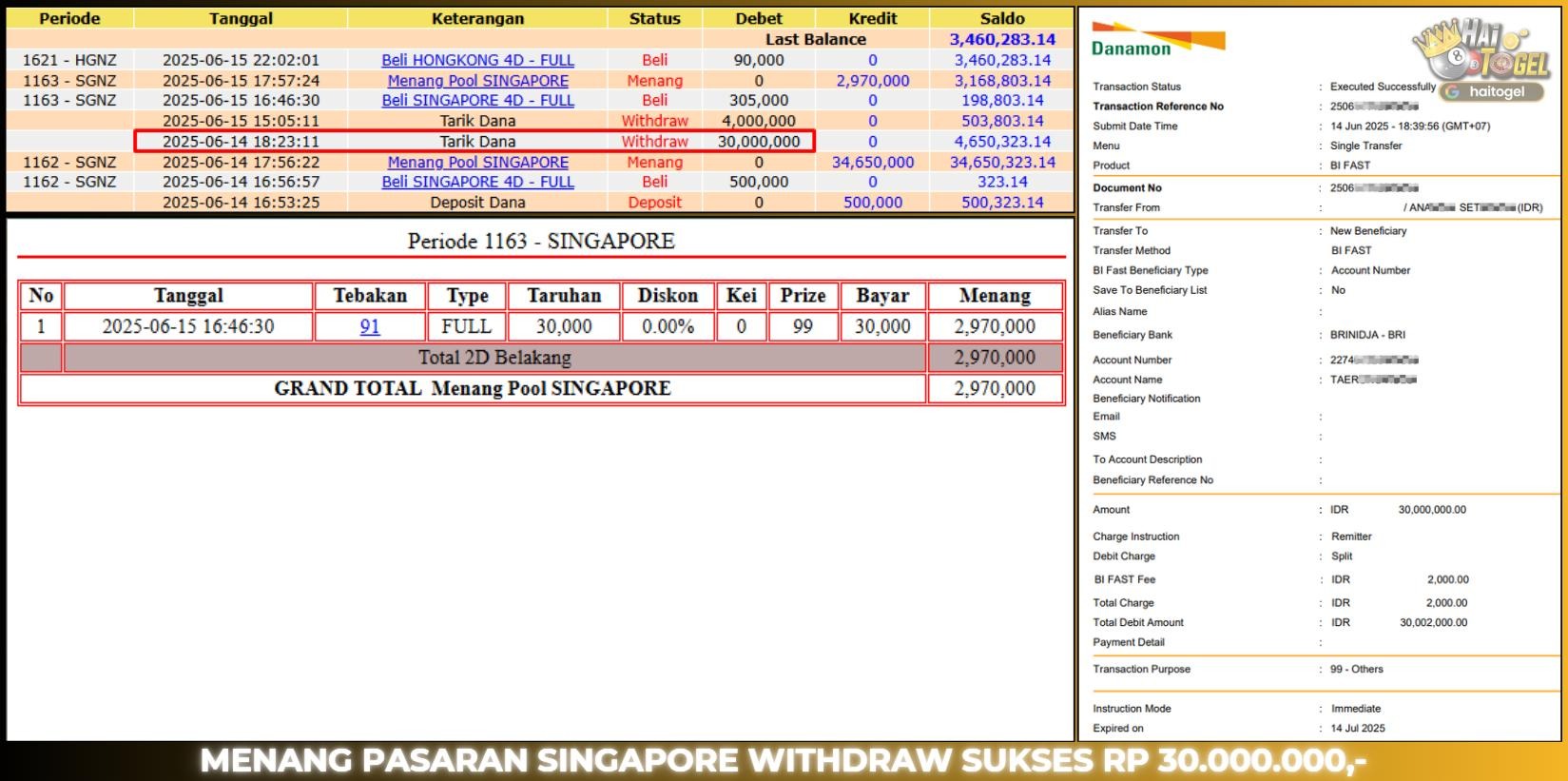 Read more about the article TOGEL BUKTI HAITOGEL KEMENANGAN : SINGAPORE RP.30.000.000,-