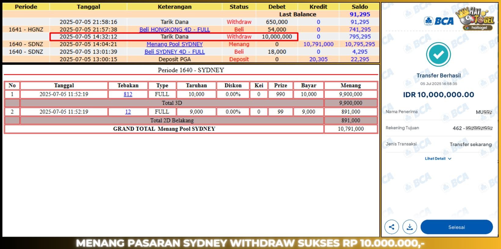 You are currently viewing BUKTI JACKPOT GACOR HAITOGEL : SYDNEY LOTTO RP. 10.000.000