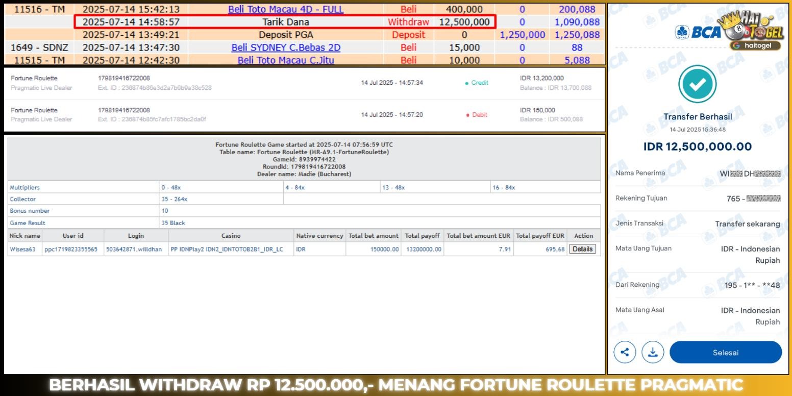 You are currently viewing BUKTI JP CASINO HAITOGEL FORTUNE ROULETTE PRAGMATIC RP. 12.500.000