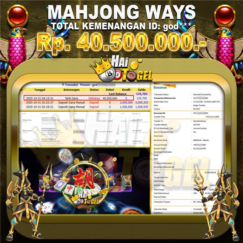 You are currently viewing MAHJONG MUDAH JACKPOT HAITOGEL BAYAR TUNTAS RP. 40.500.000