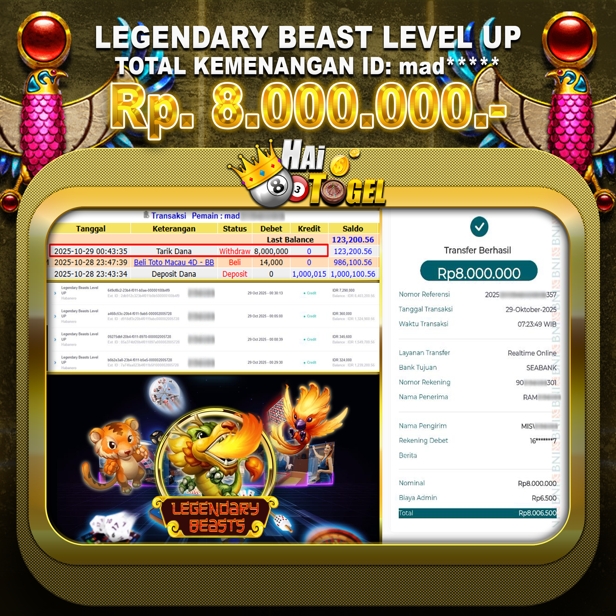 Read more about the article JACKPOT SLOT HABANERO HAITOGEL LEGENDARY BEAST RP. 8.000.000