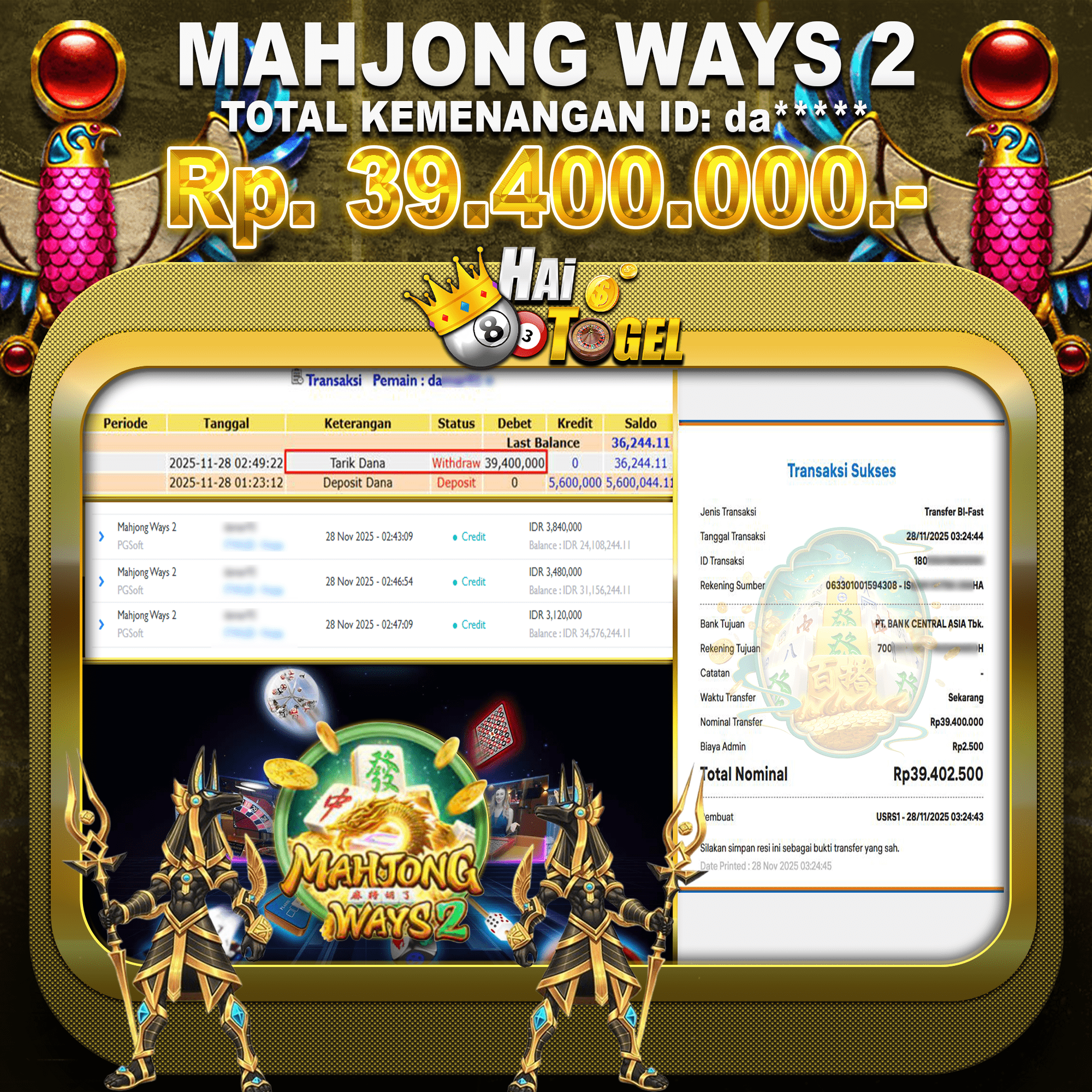 You are currently viewing MODAL RECEH MENANG SLOT MAHJONG WAYS2 Rp39.400.000 JUTA DIBAYAR LUNAS HAITOGEL