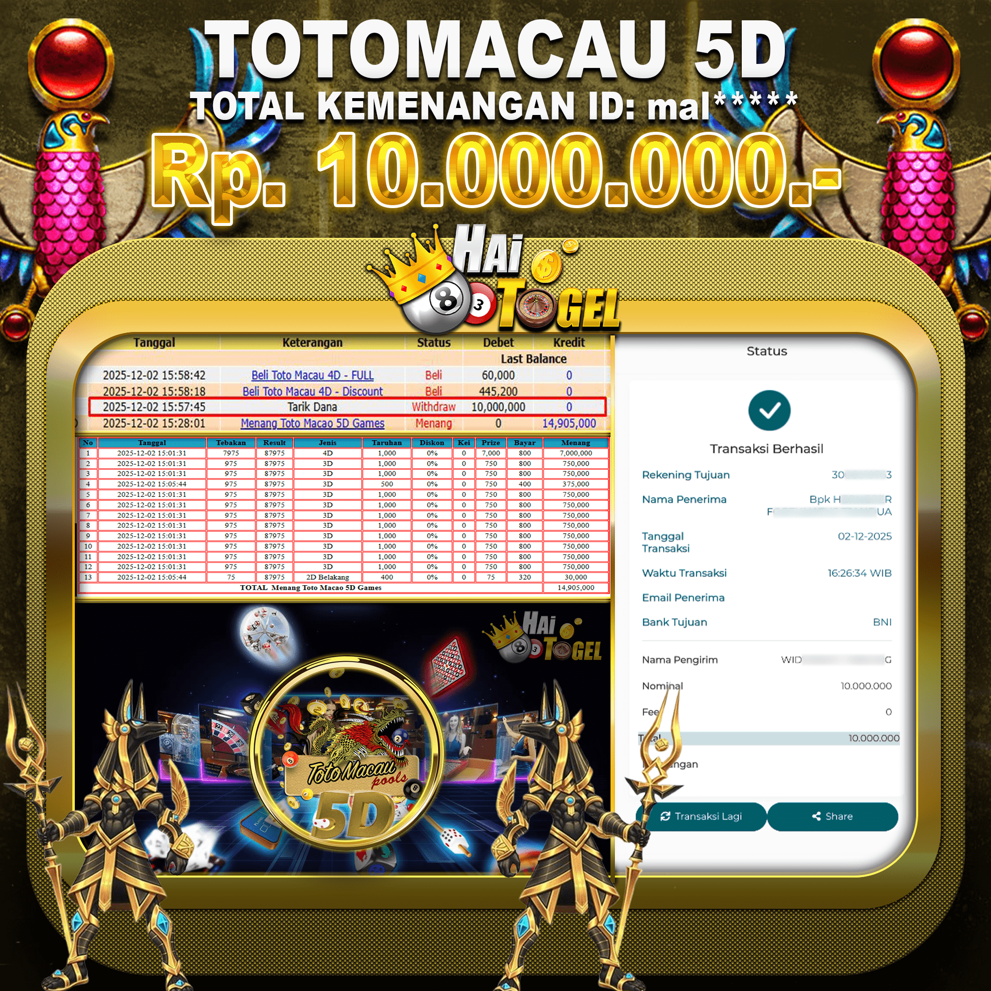 Read more about the article BUKTI PEMBAYARAN KEMENANGAN TOGEL TOTOMACAU 5D RP10.000.000 DI SITUS HAITOGEL LANGSUNG LUNAS