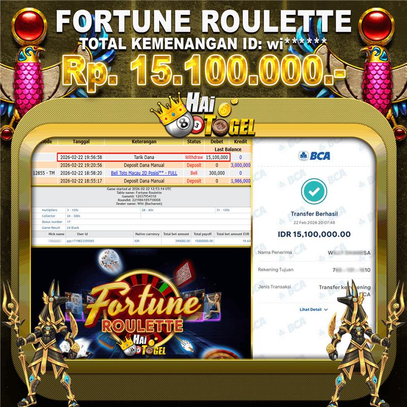 Read more about the article BUKTI JP CASINO HAITOGEL FORTUNE ROULETTE PRAGMATIC RP. 15.100.000