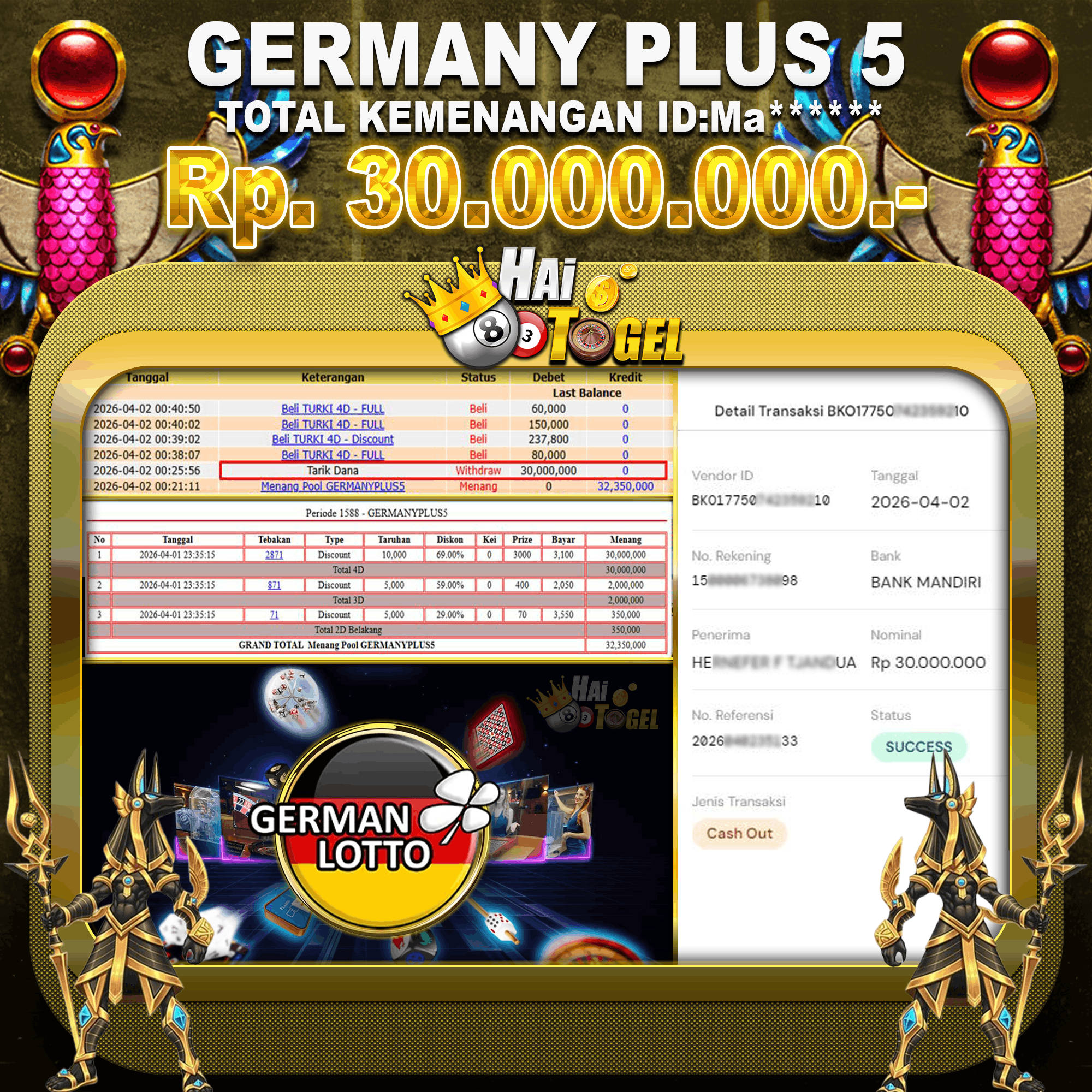 Read more about the article HASIL TOGEL HAITOGEL GERMANY PLUS 5 : RP. 30.000.000