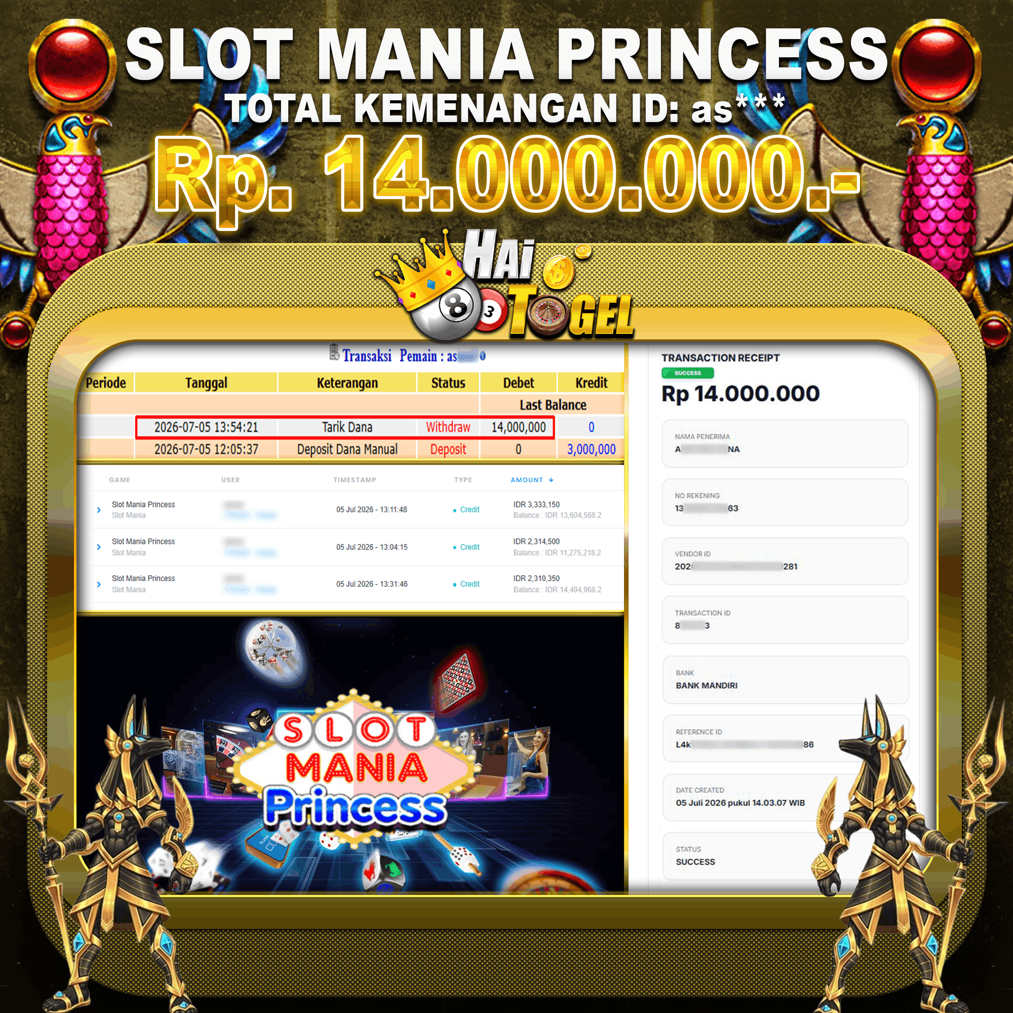 You are currently viewing HASIL JACKPOT HAITOGEL SLOT : SLOT MANIA PRINCESS RP. 14.000.000